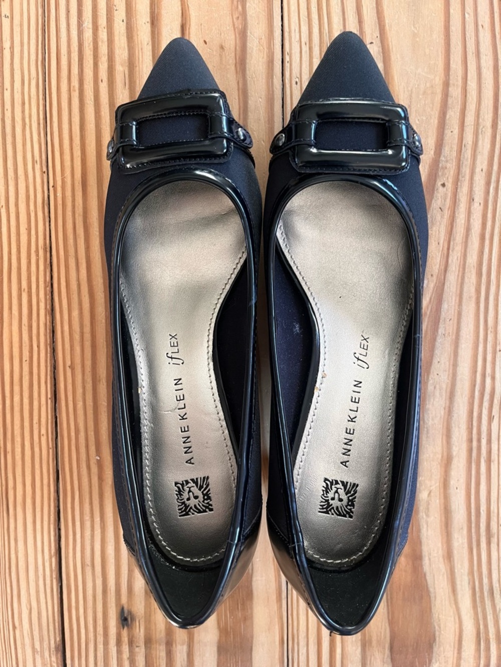 Anne Klein Black Pointed-Toe Buckle Pumps